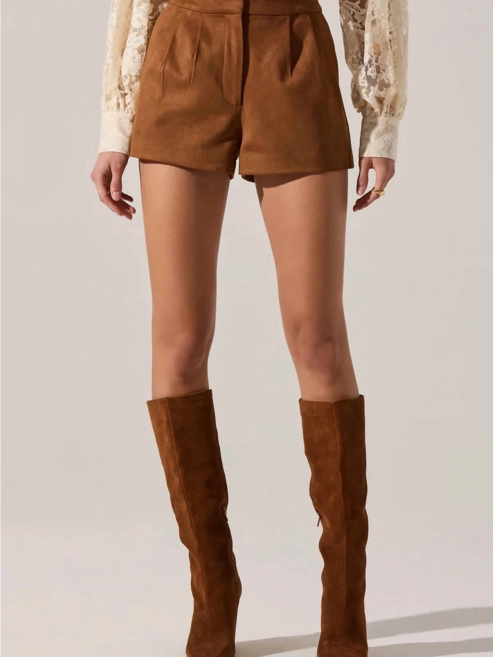 Astr High-Waist Suede-Look Brown Shorts